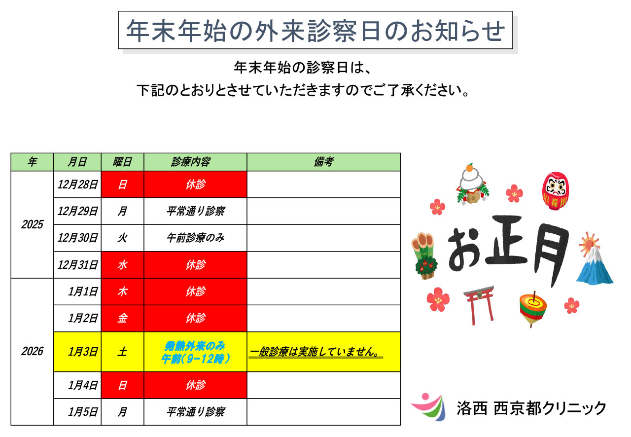 年末年始の外来診察日のお知らせ